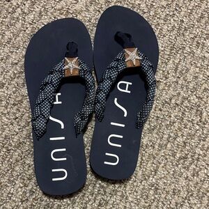 Unisa Black Flip Flops with Polka Dot Straps